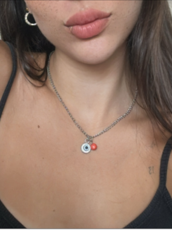 Cadena Collar Protection / Ojo Turco y Coral Naranja